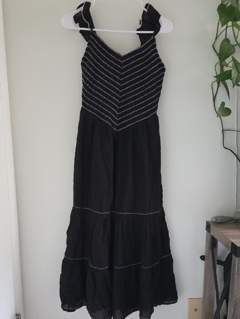 American Eagle Outfitters Black Maxi Dress with White Striped Bodice